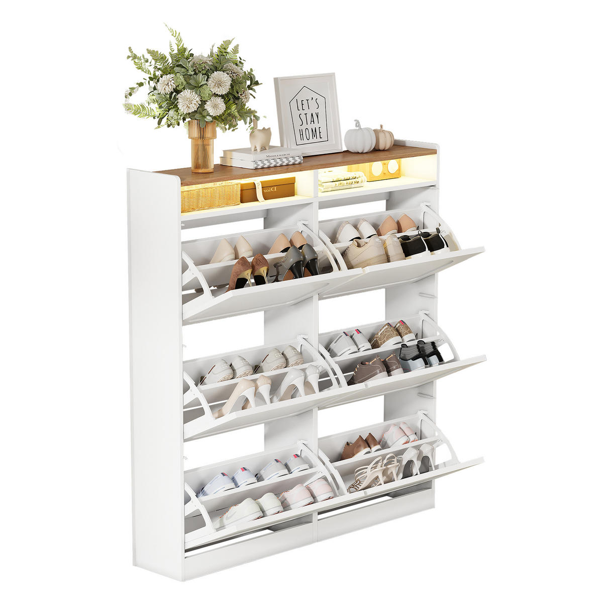 SCHUHSCHRANK aus Spanplatte 120x24x130cm in Weiß mit LED-Beleuchtung - Weiß, Holzwerkstoff (120/130/24cm) - Modfu