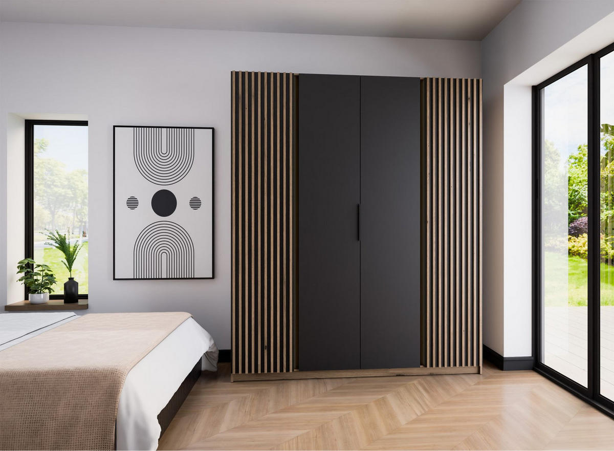 KLEIDERSCHRANK Kaja Schwarz/Eiche 200 cm - Schwarz, Holzwerkstoff/Metall (200/239/61.9cm) - Selsey