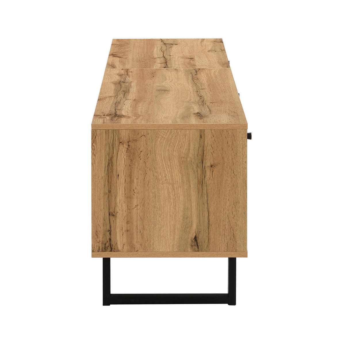 TV-LOWBOARD aus Spanplatte 190x40x50 cm Holzfarben/Anthrazit mit LED-Beleuchtung, Glasböden und gedämpften Scharnieren - Naturfarben, Holzwerkstoff (190/50/40cm) - Modfu