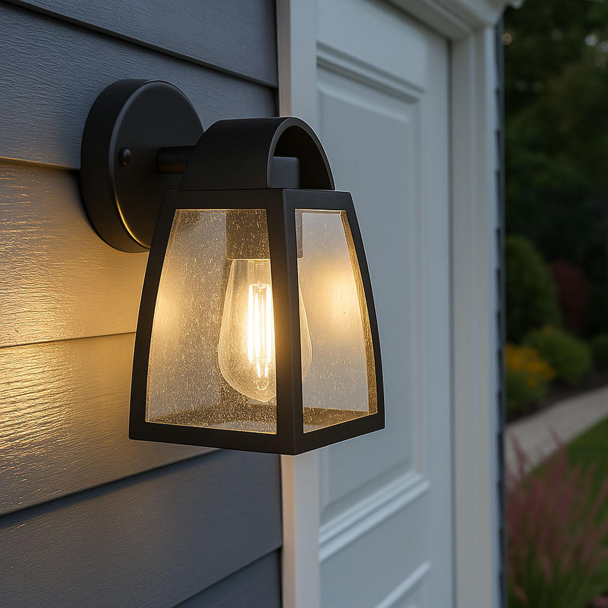 LED AUSSEN WANDLEUCHTE ALU Glas Schwarz 2er Set - Schwarz, Glas (20/12/12cm)