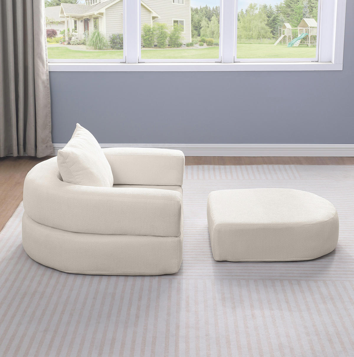 SOFA Beige aus Chenille mit flexiblem Aufbau - Beige, Textil (90/21/101cm) - Flora Grace