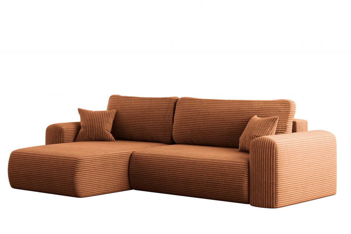 ECKSOFA Mit Schlaffunktion und Stauraum für Bettzeug Capri Stoff Poso Ziegel Links - Kupferfarben, Holz/Textil (145/272cm) - Kaiser Möbel