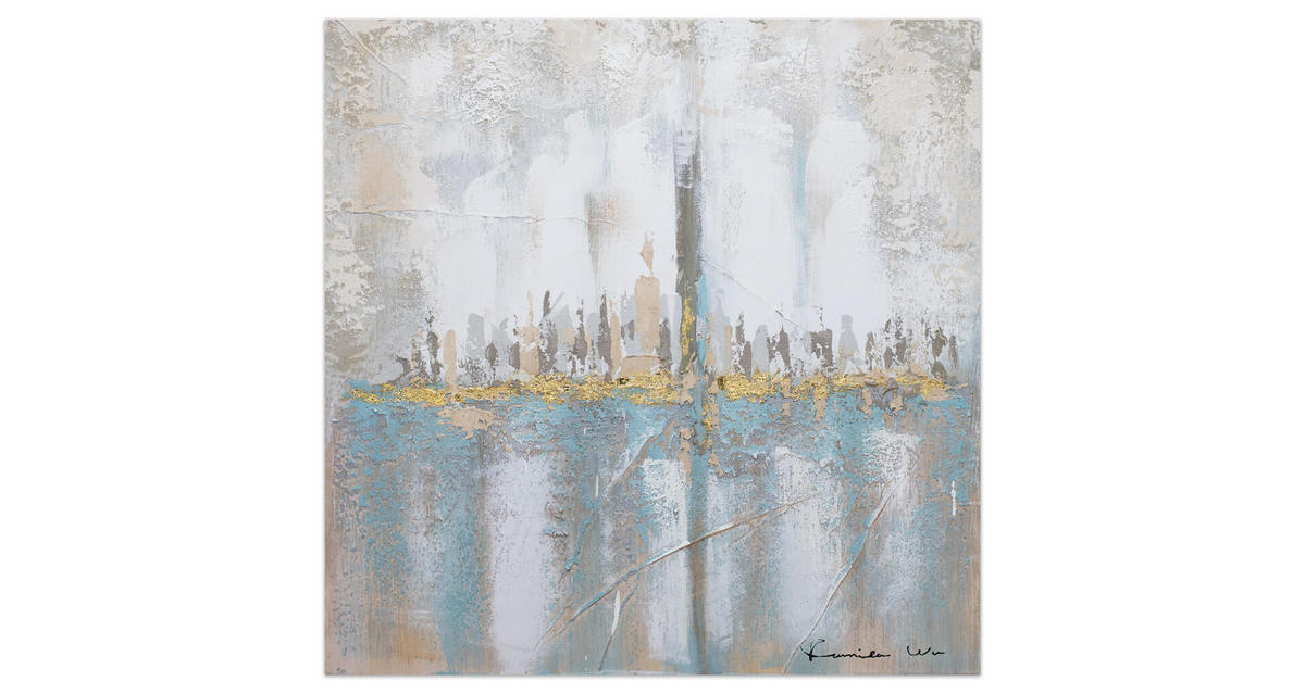 ACRYLBILD HANDGEMALT 80/80 cm - Blau/Grau, Holz/Textil (80/80cm) - KUNSTLOFT
