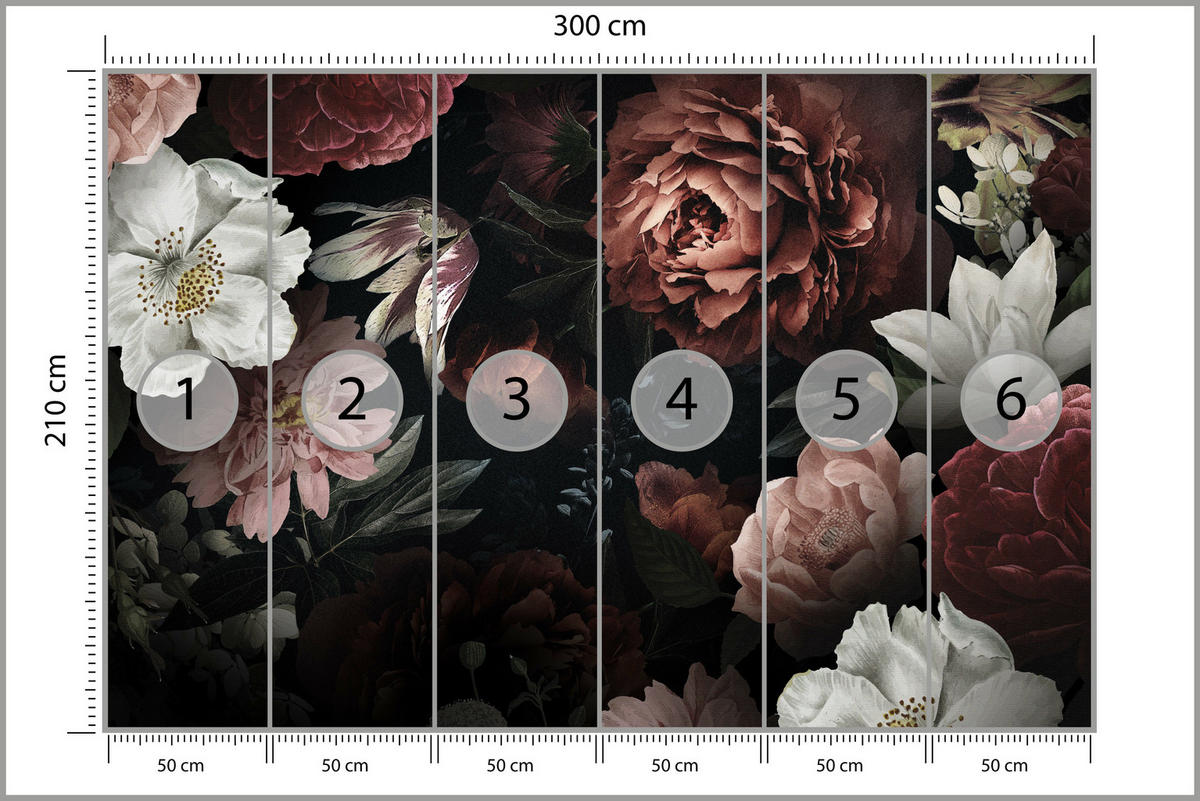FOTOTAPETE für Büro Bunte Blumen Pfingstrosen Botanisch 300x210 - Rot/Weinrot, Papier (300/210cm) - Muralo