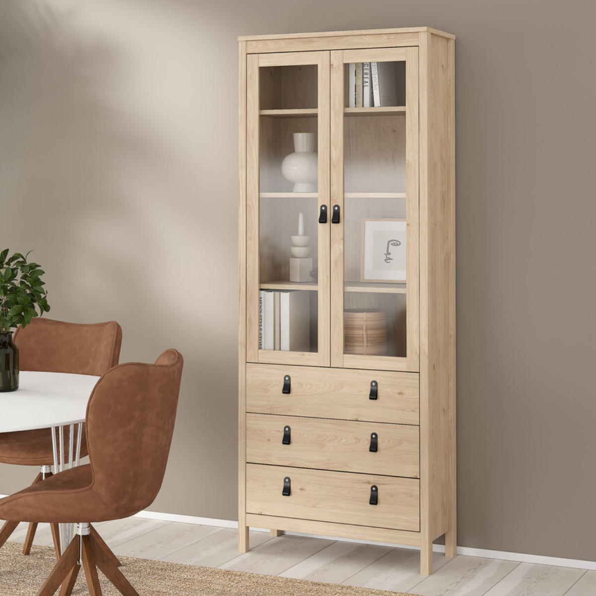 VITRINENSCHRANK, Madrid, Eiche, Holzwerkstoff, 79 x 33 x 199 cm - Eichefarben, Holzwerkstoff (79/199/33cm) - Calicosy