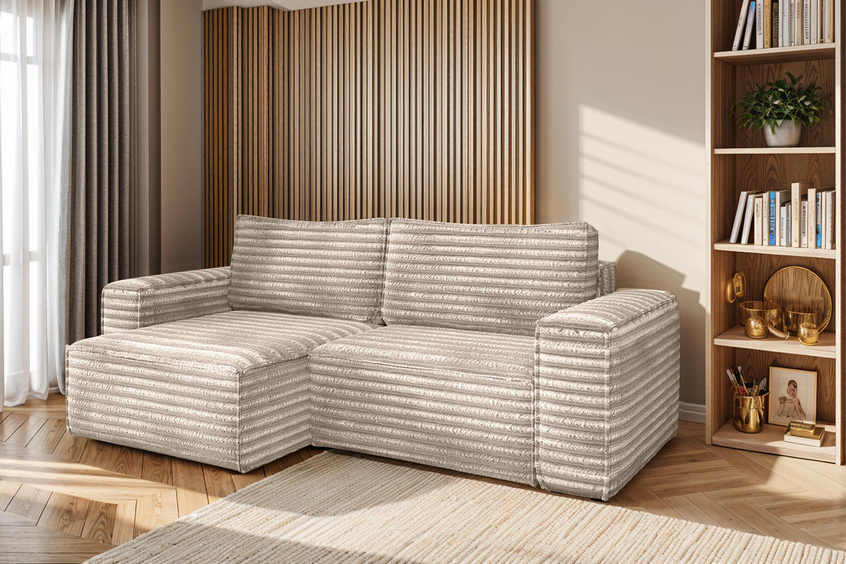 ECKSCHLAFSOFA Bohoo-Ecksofa mit Schlaffunktion stoff Velo Beige Links - Beige, Holz/Textil (140/248cm) - Kaiser Möbel