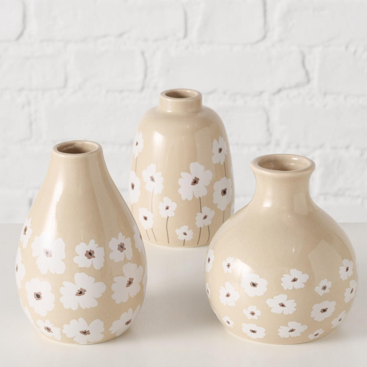 KERAMIKVASE mit Blumenmuster Canea 10/10/11 cm - Beige, Keramik (11cm) - Boltze Home