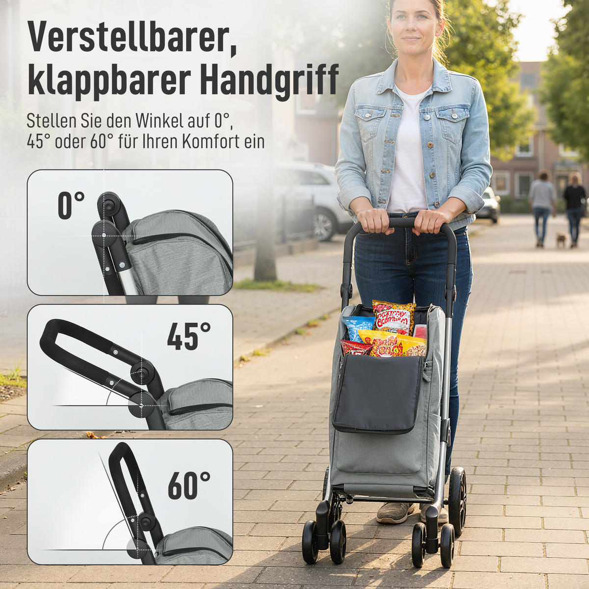 EINKAUFSTROLLEY klappbar Einkaufswagen mit Kühlfach, verstellbar Griff Grau - Schwarz/Grau, Kunststoff/Textil (44/100/58cm) - HOMCOM
