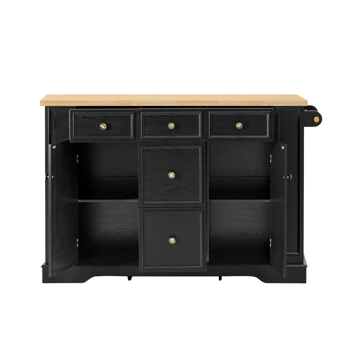 KÜCHENINSEL 130,5/40-65/92 cm schwarz mit klappbarer Arbeitsplatte und Ladestation - Schwarz, Holzwerkstoff (130.5/92/65cm) - OKWISH