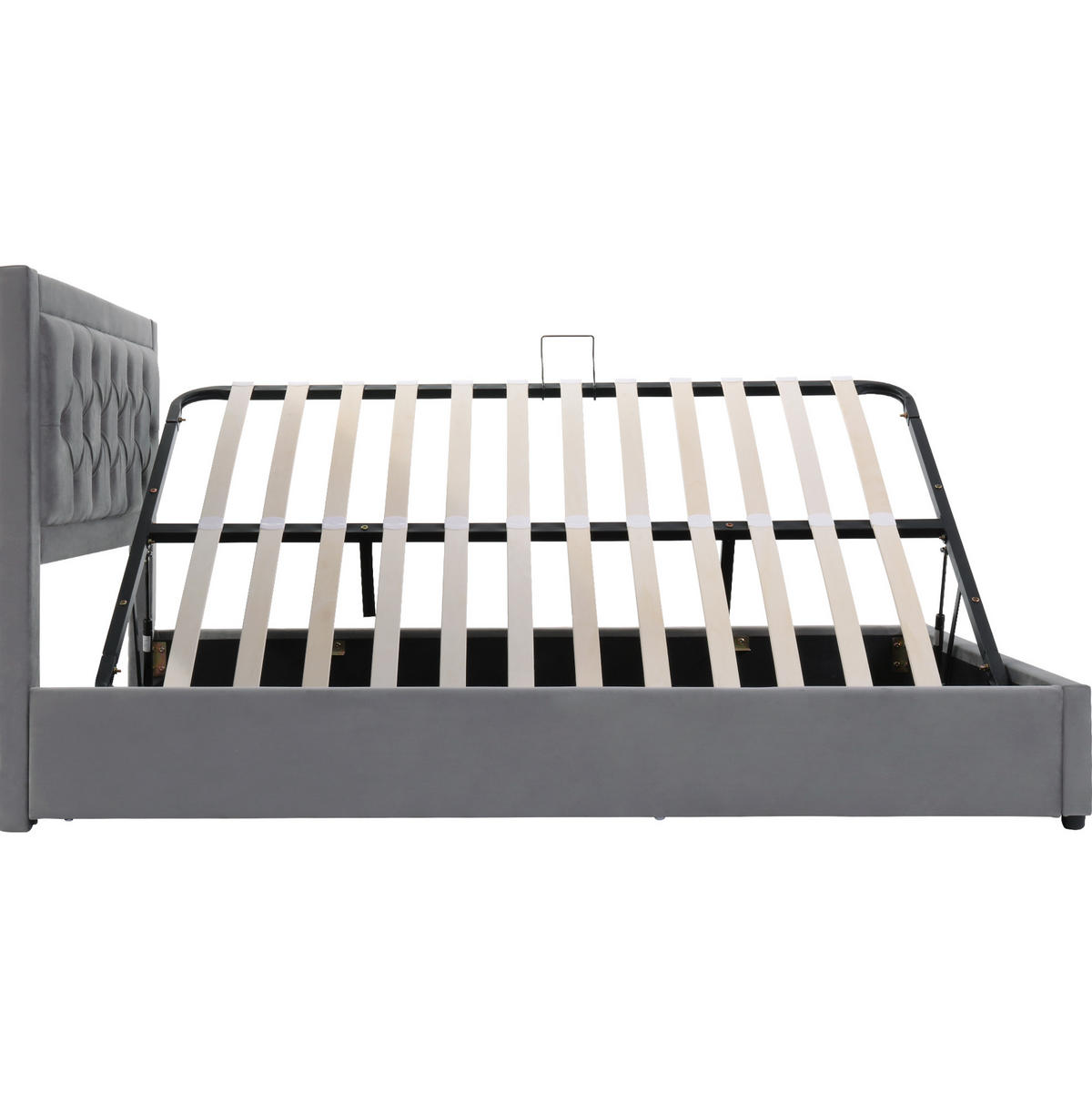 SAMT-POLSTERBETT 140/200 cm mit Bettkasten und gepolstertem Kopfteil in Grau - Grau, Metall (140/200cm) - BEAOK