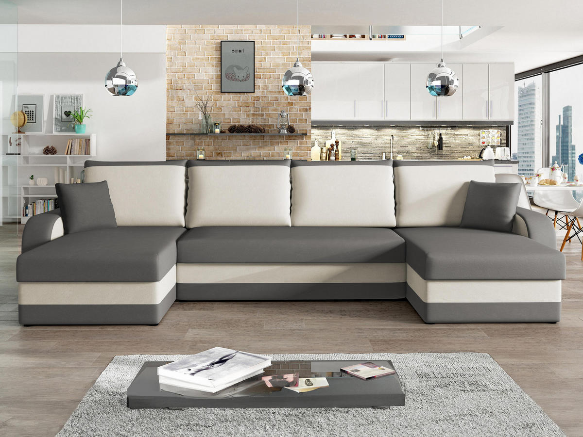 ECKSOFA Kris U - Hellgrau/Schwarz, Holz/Kunststoff (304/80/140cm) - MIRJAN24