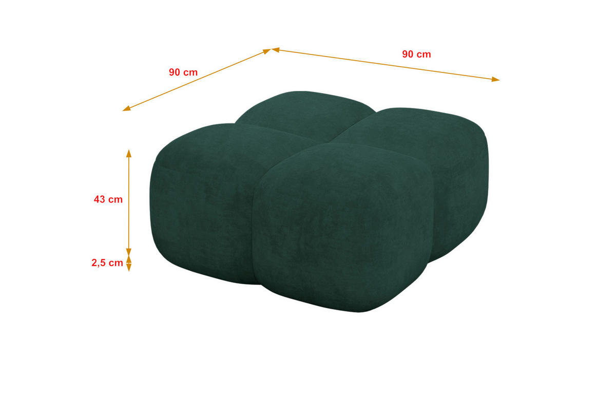POUF Miko-Puf 90x90x45 cm Grün Velours Modular Sitzhocker - Schwarz/Grün, Holzwerkstoff/Kunststoff (90/43/90cm) - ALTDECOR