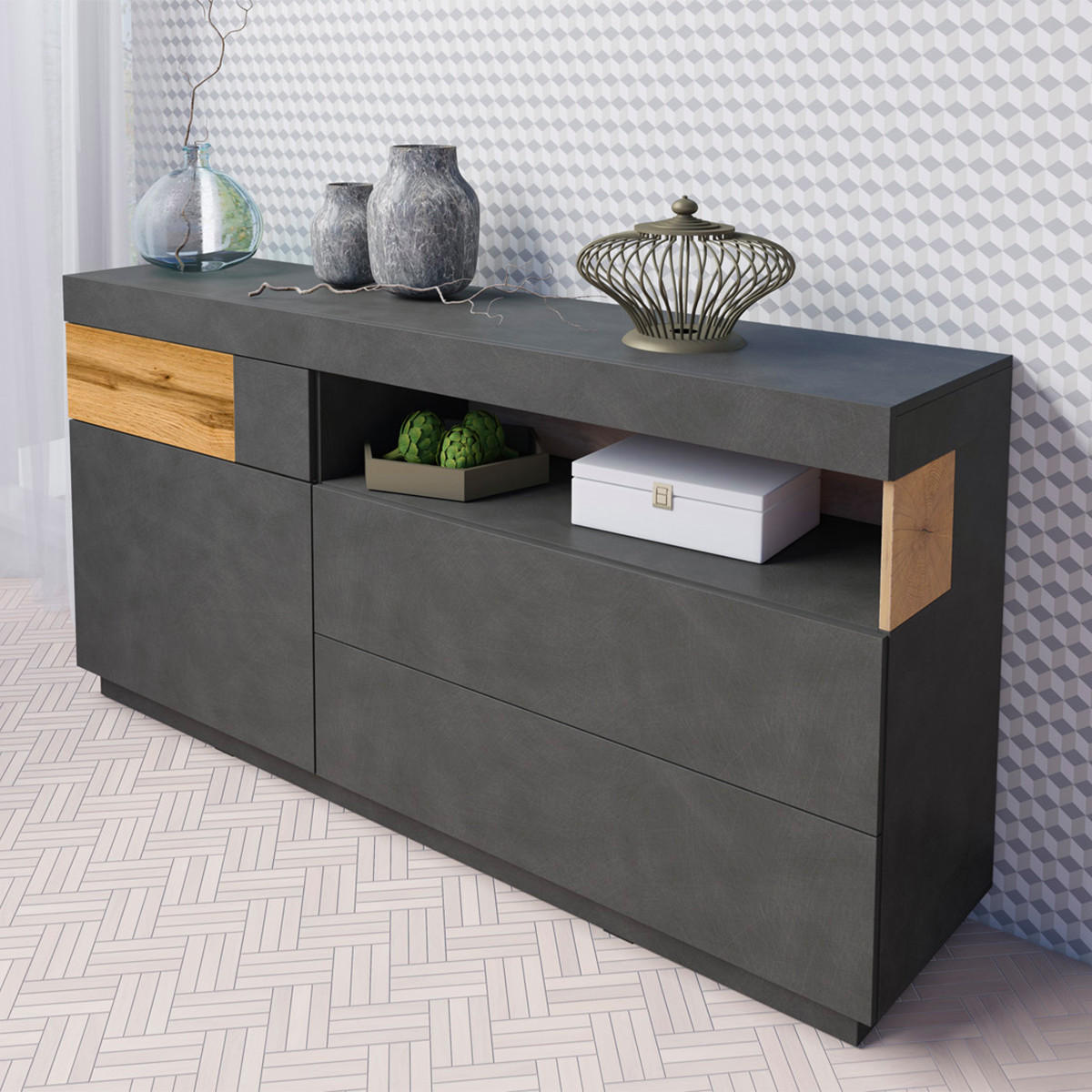 SIDEBOARD Andrea Anthrazitgrau und Holz - Grau, Holzwerkstoff (169/85/40cm) - Petits-meubles
