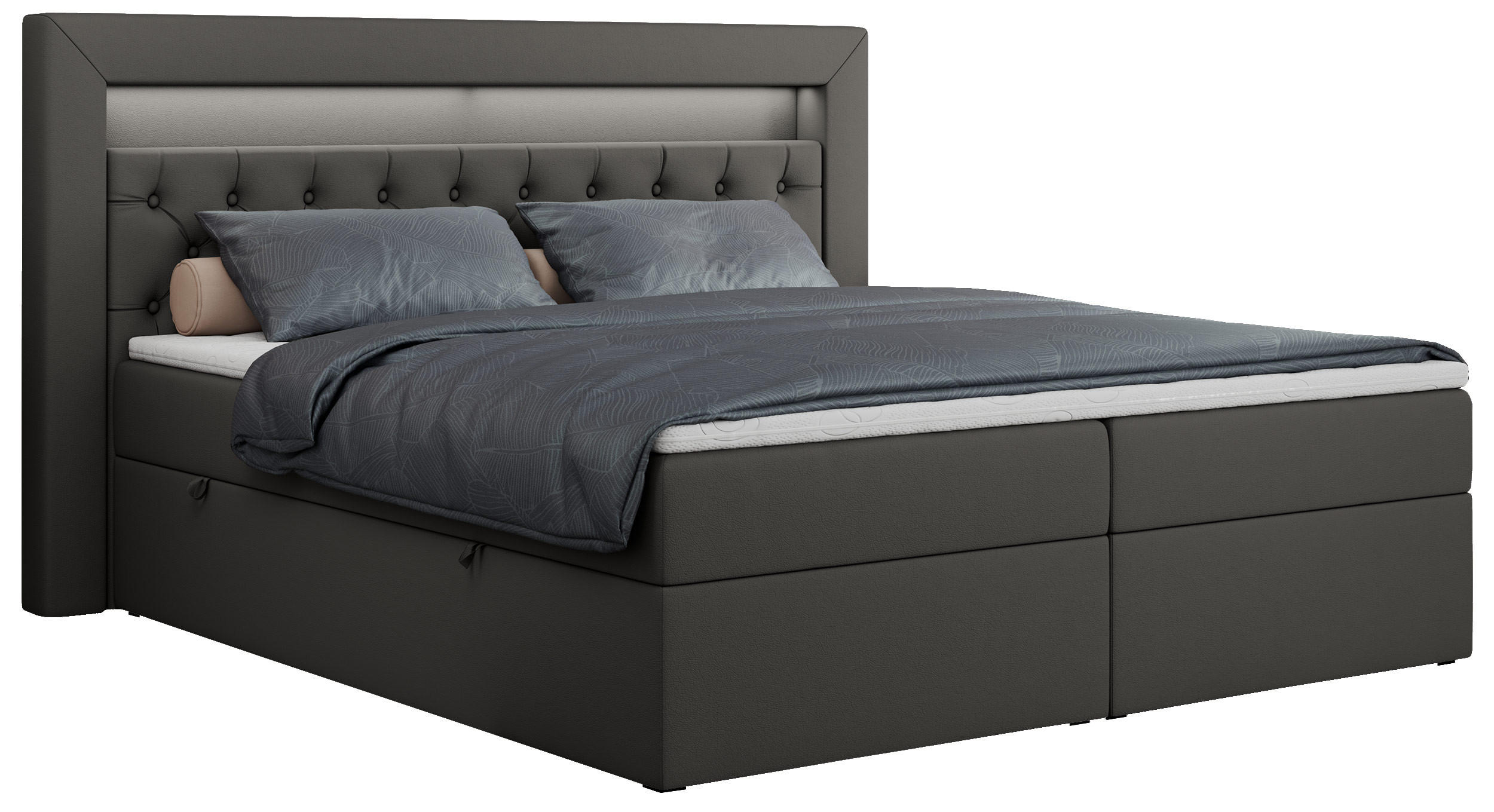 BOXBETT GOLD-6 LED 120/200 Dunkelgrau Kunstleder - H3 - Dunkelgrau, Holz/Textil (120/200cm) - MKS