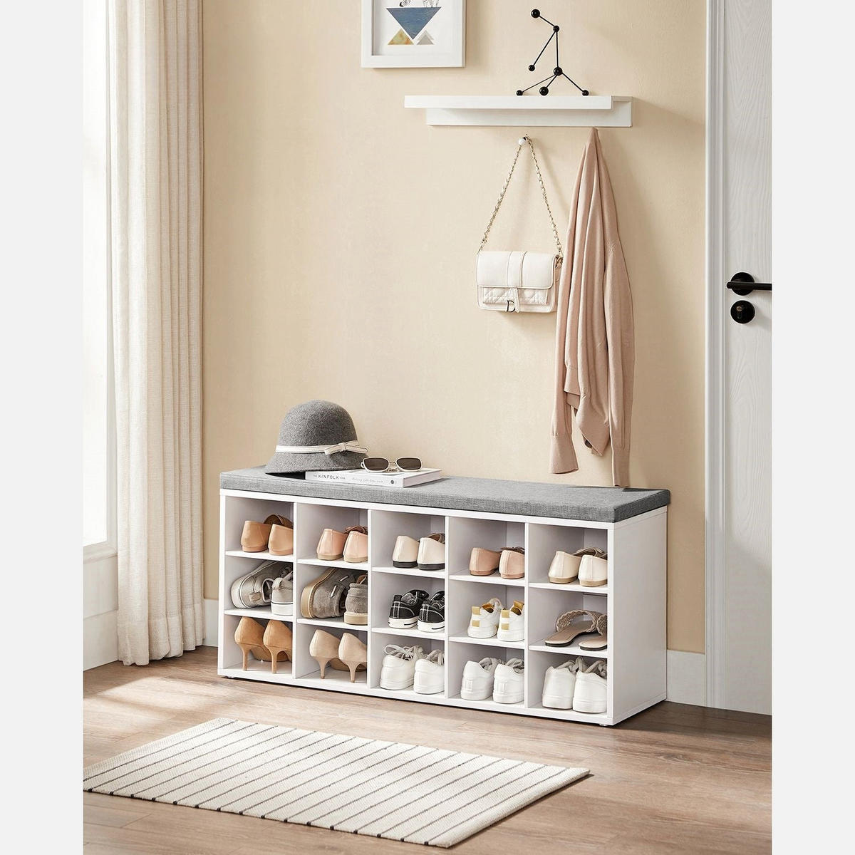 SCHUHBANK TUNIS - Weiß, Holzwerkstoff (30/48/105cm) - Hansiro