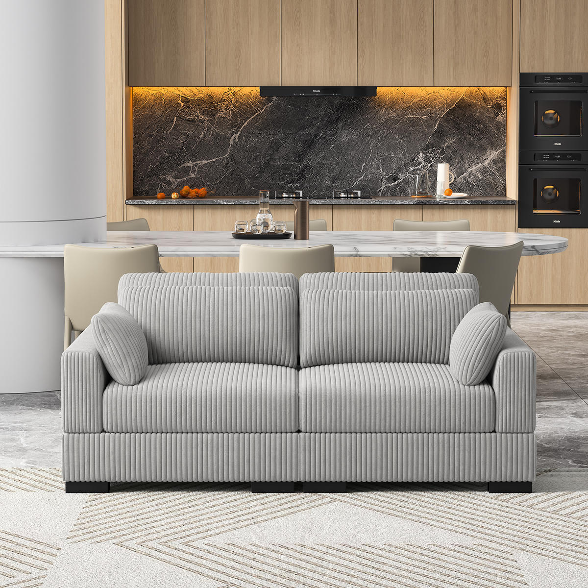 SOFA Modern Mit Streifenmuster Grau 180x87x85 Cm Komfortabel & Robust - Grau, Holz (87/85/180cm)