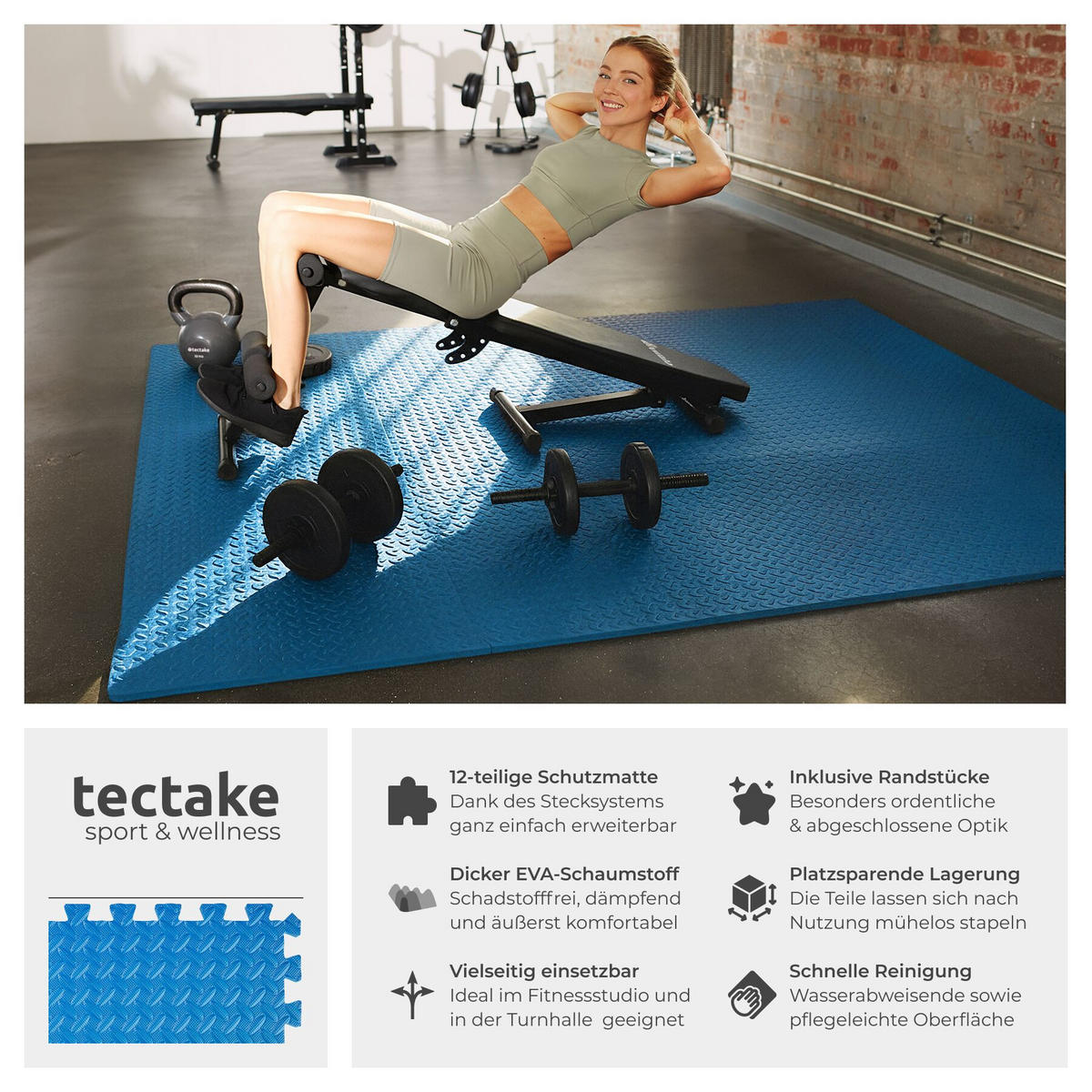 SCHUTZMATTENSET , leichte Reinigung und flexibel erweiterbar, blau - Blau, Kunststoff (124/307cm) - tectake