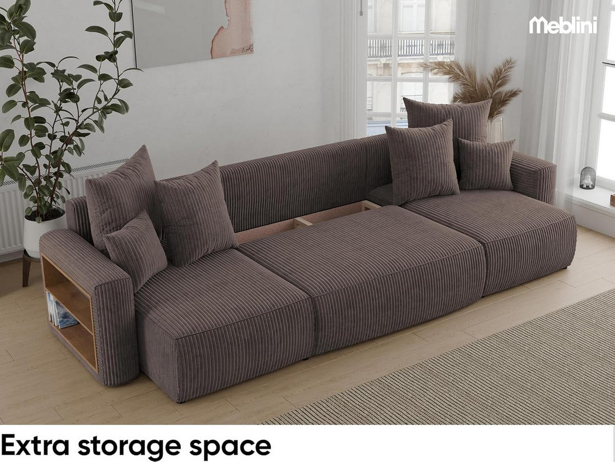 ECKSOFA SOLARIS U - Schwarz/Braun, Holzwerkstoff (312/142cm) - Meblini