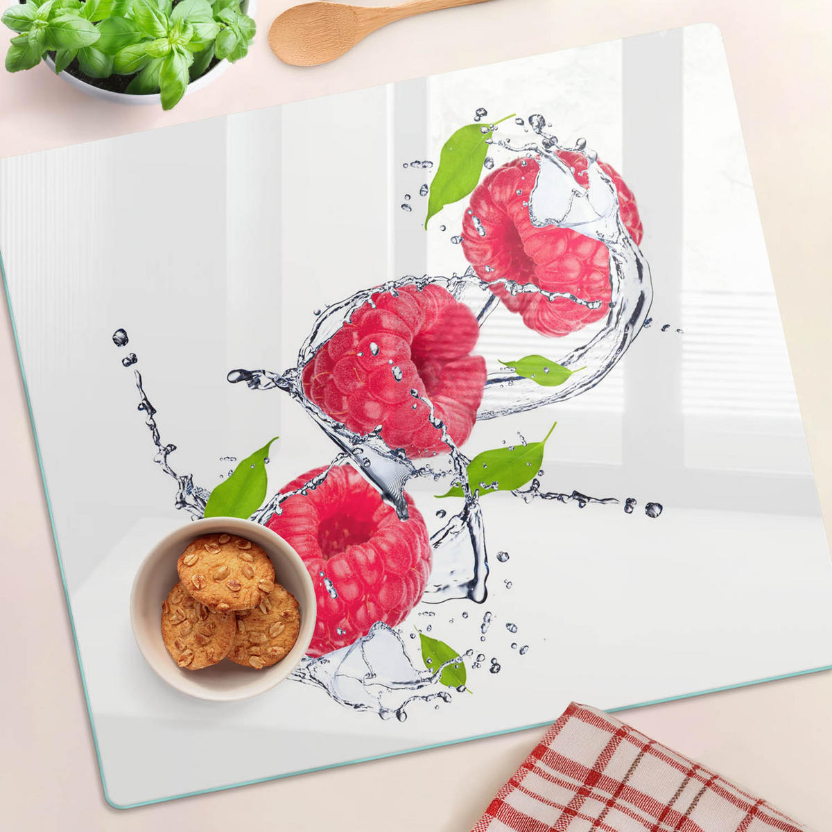 GLASPLATTE 60x52 cm Himbeere und Wasser - Pink, Glas (60/0.4/52cm) - TULUP