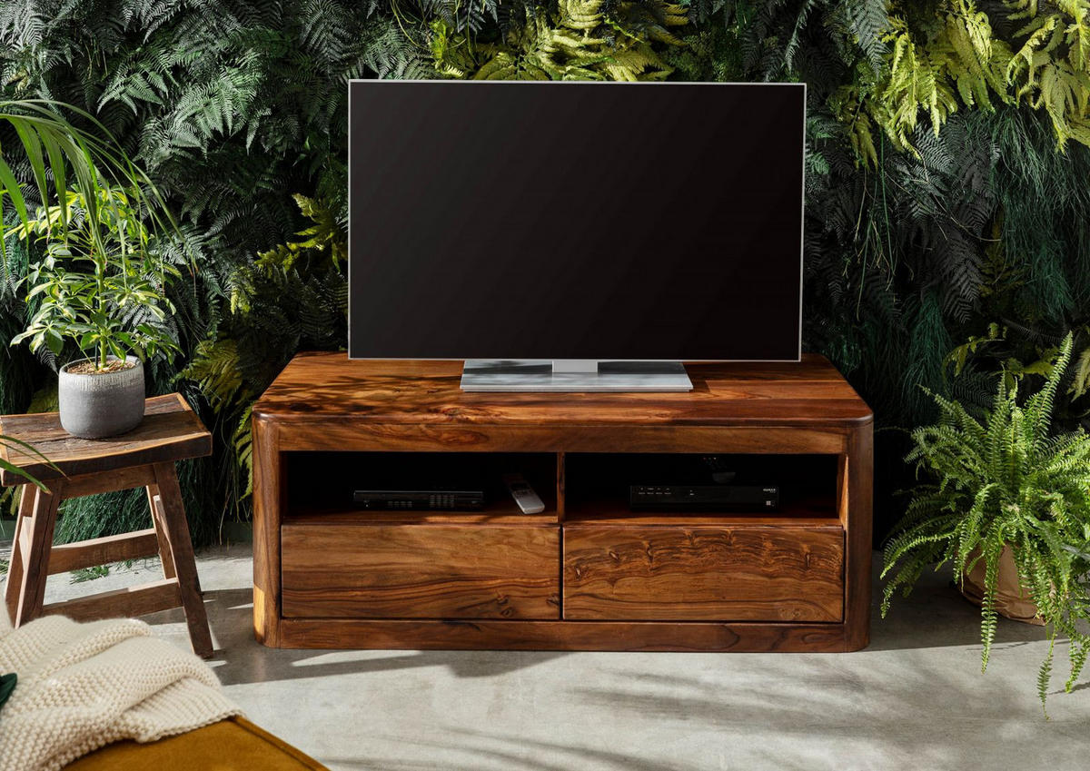TV-BOARD Sheesham 128x50x49 walnuss gewachst TORONTO #207 - Walnussfarben, Holz (128/49/50cm) - Massivmoebel24