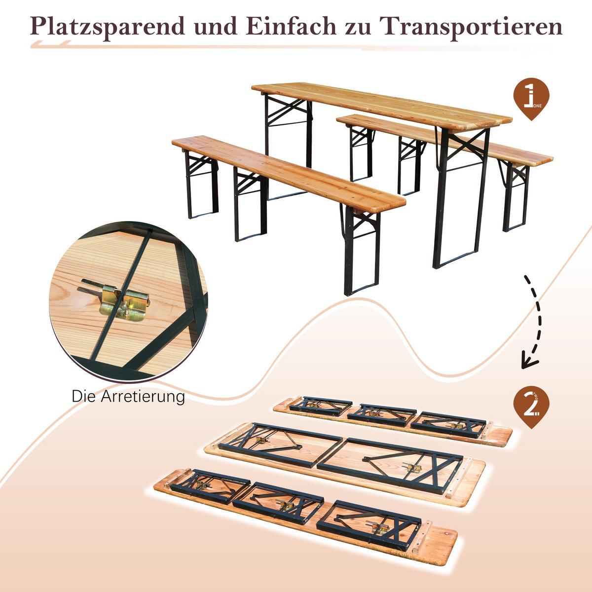 DINING-LOUNGESET Naturfarben 3-teilig 177 cm - Naturfarben, Metall - Kaket