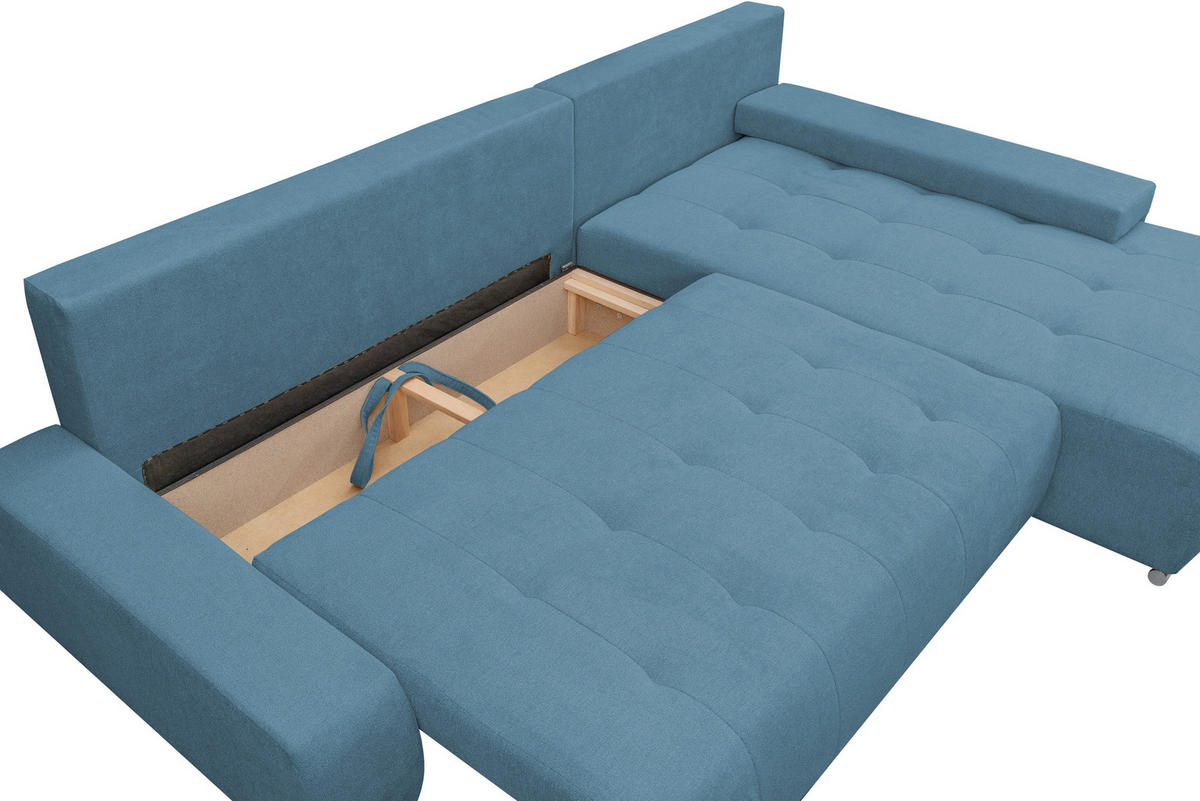 ECKSOFA Bloom mit Bettkasten und Schlaffunktion L-Form - Blau, Textil (267/185cm)