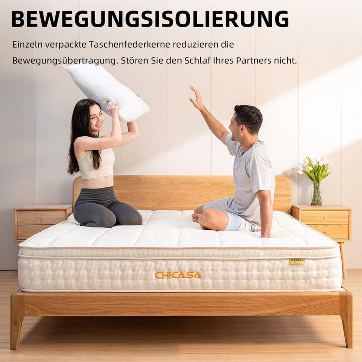 TASCHENFEDERKERNMATRATZE Luxuriöse 180×200, 9-Zonen Memory-Schaum Hybridmatratze,Hellgelb,Härtegrad H3 - Hellgelb, Metall (180/200cm) - CHICASA