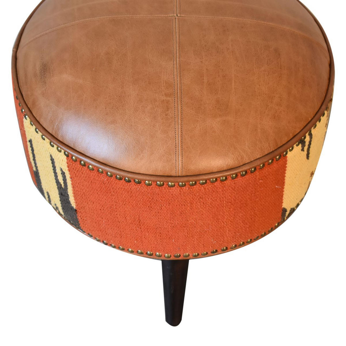 HOCKER mit Durrie-Drucken, Leder-Mix - Messingfarben/Braun, Holz/Metall (45/45/45cm) - Artisan Furniture