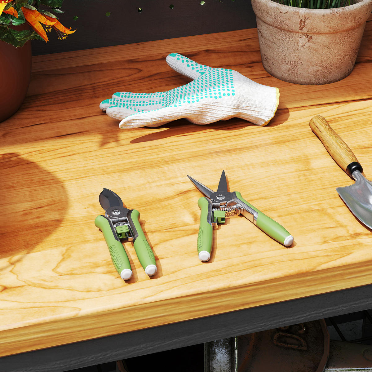 GARTENSCHEREN-SET 2-teilig aus Edelstahl Aluminiumlegierung Grün - Grün, Metall (4.5/1.5/16.5cm) - Outsunny