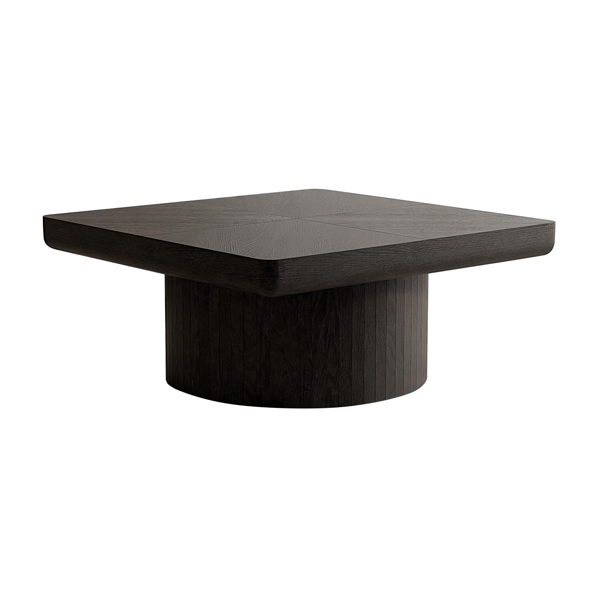 COUCHTISCH aus Massivholz 78x78x38 cm und MDF Schwarz mit Parkettoptik und zylindrischem Sockel - Schwarz, Holz (78/78/38cm) - IVMEU