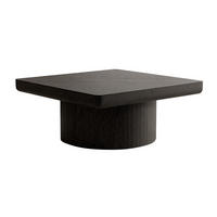COUCHTISCH aus Massivholz 78x78x38 cm und MDF Schwarz mit Parkettoptik und zylindrischem Sockel - Schwarz, Holz (78/78/38cm) - IVMEU