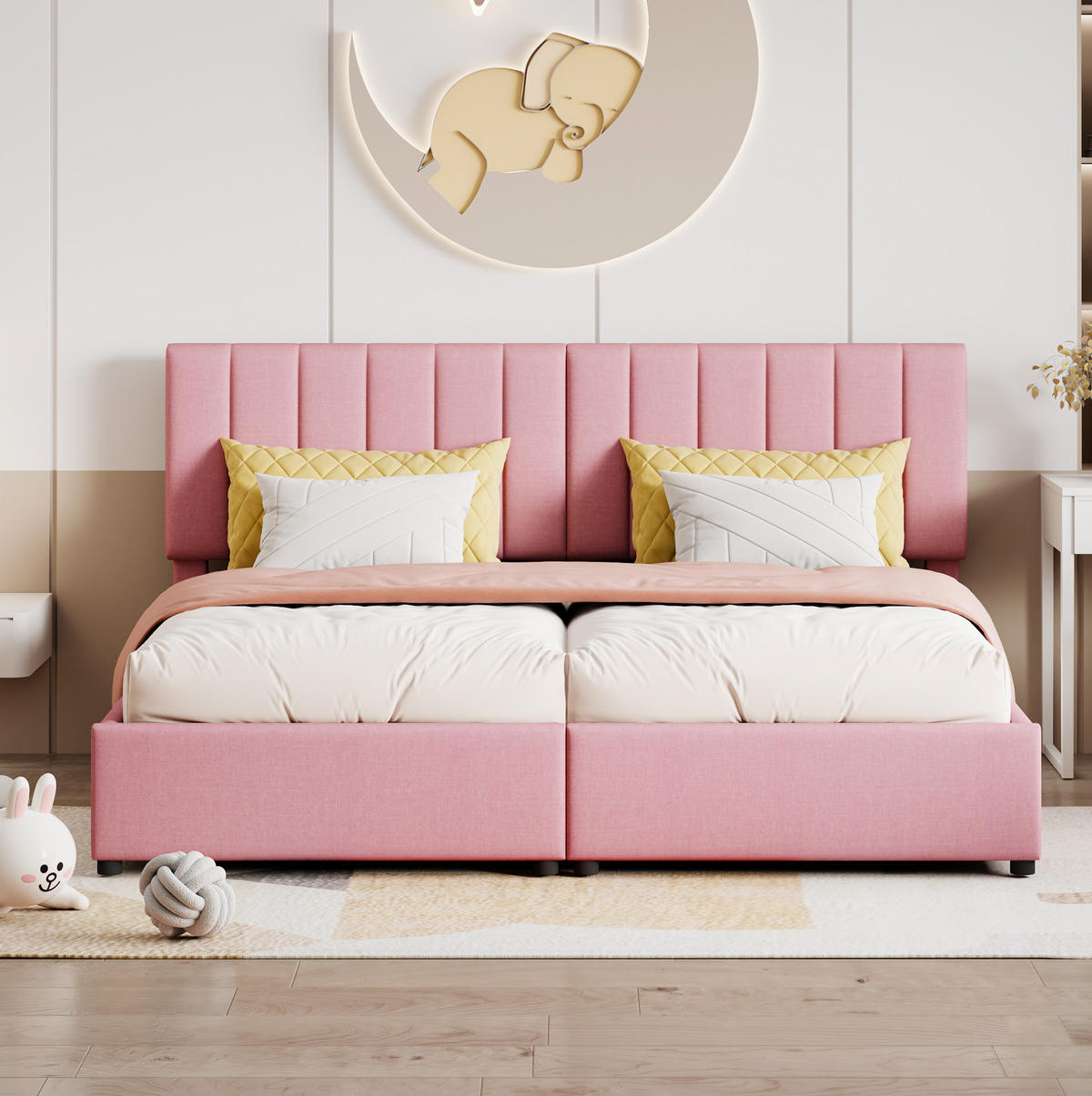 POLSTERBETT 180/200 cm Rosa mit Hydraulik, Stauraum und Lattenrost ohne Matratze - Pink, Textil (180/200cm) - MIVRAY