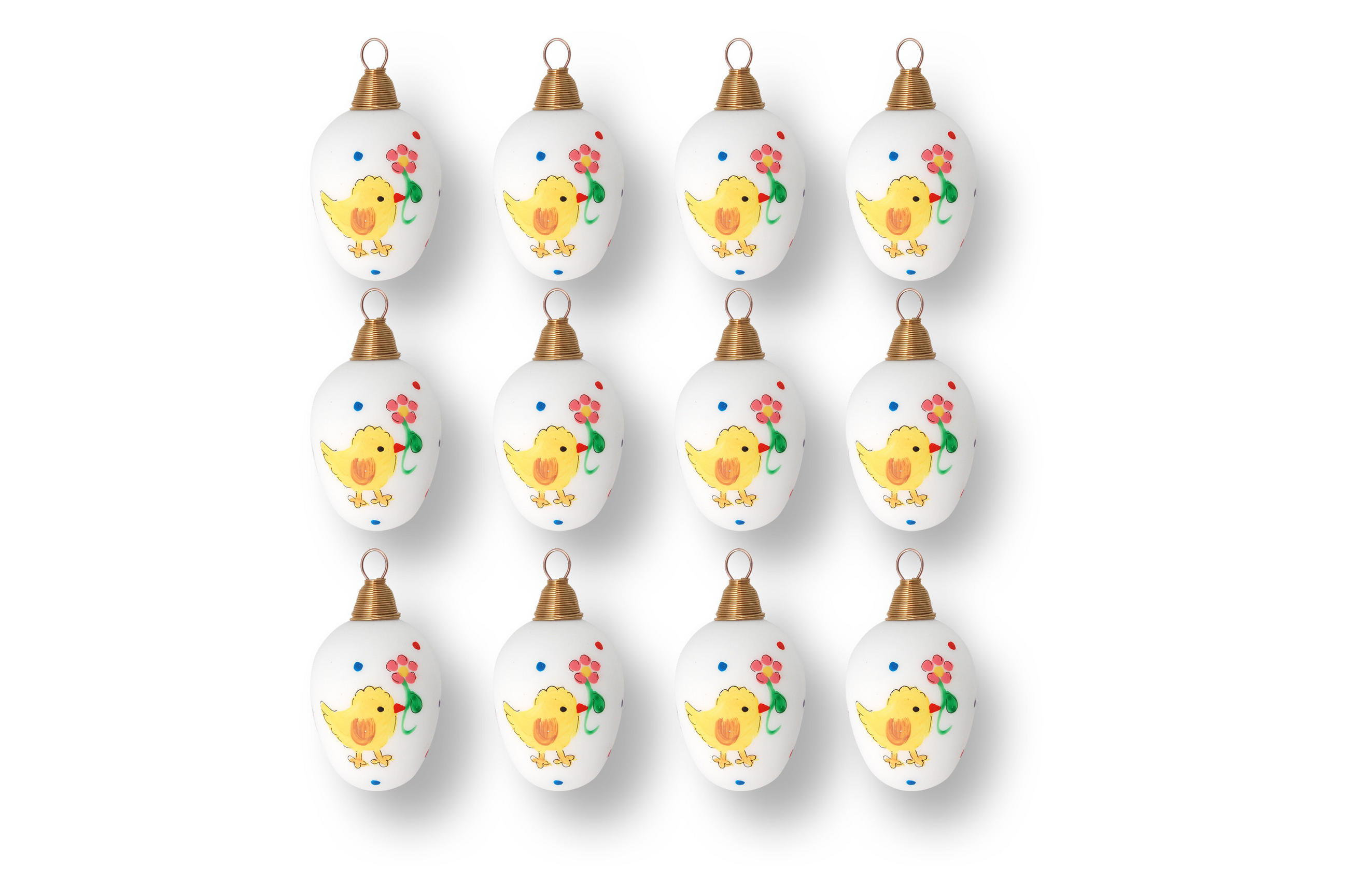 OSTERSET Ostereier mit Küken Weiß 6cm (Glas / 12 Stk.) - Weiß, Glas (4/6/4cm)