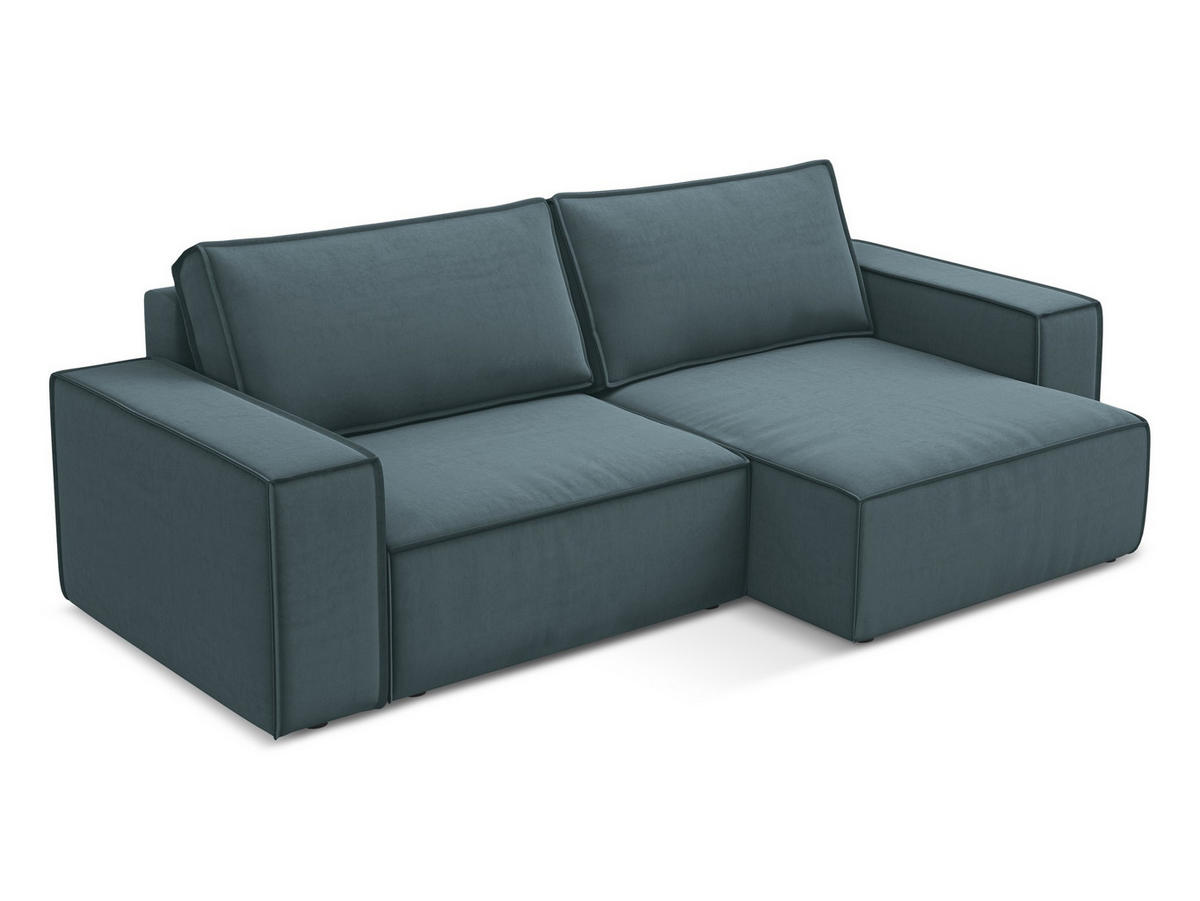 ECKSOFA mit Schlaffunktion Samt Stoff Blau - Blau/Petrol, Kunststoff/Textil (257/148cm) - Makamii