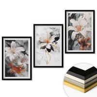 WANDBILDER 3er-Set - 40x60 cm Schwarzer Rahmen - Blumen Marmor weiß schwarz - Schwarz, Kunststoff (40/60cm) - ArtPrintCave