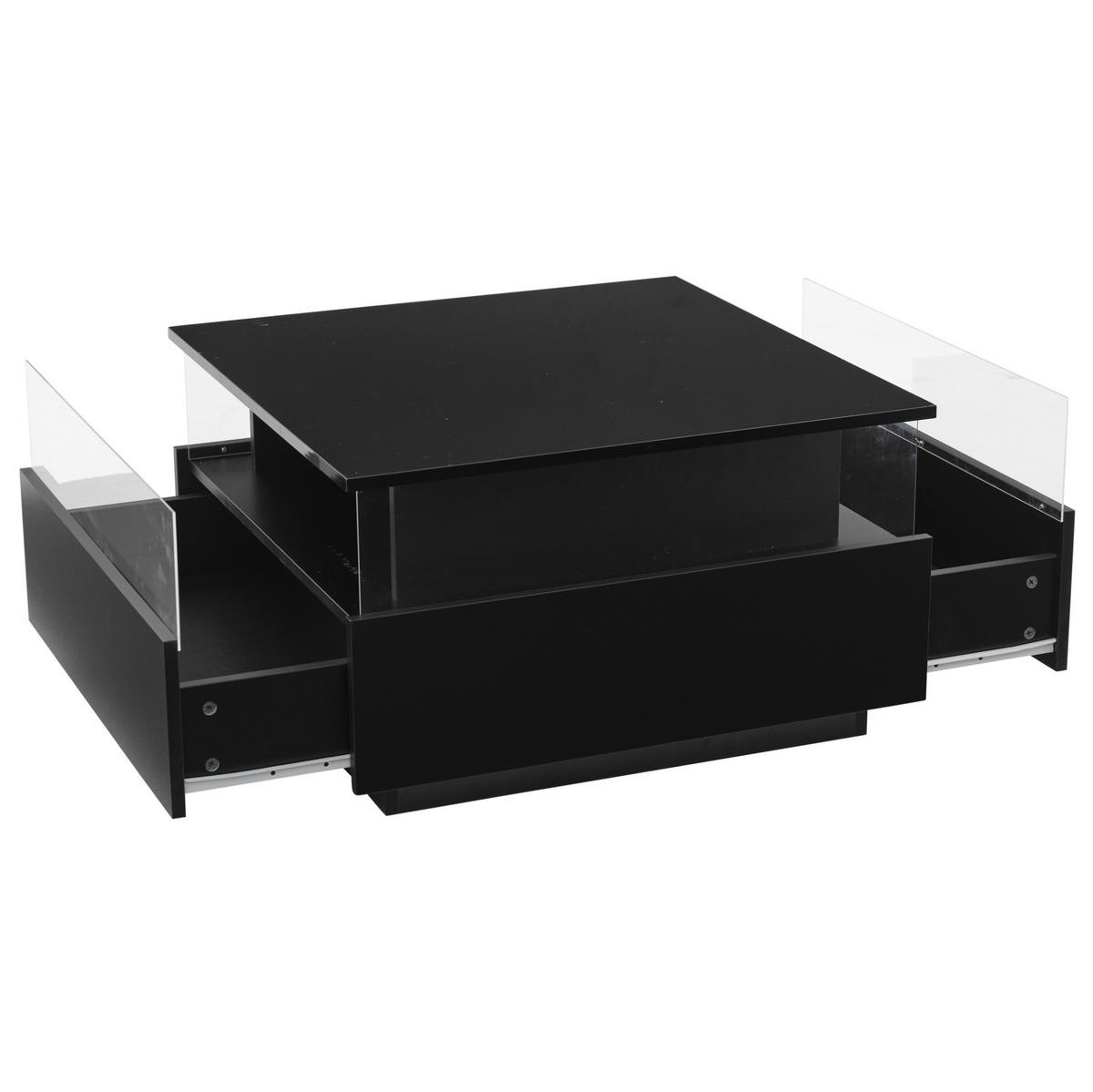 COUCHTISCH mit LED 70x70 cm Schwarz mit 2 Schubladen - Schwarz, Holzwerkstoff (70/70/41cm) - Meubliv