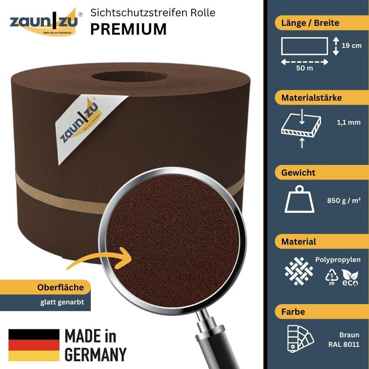 SICHTSCHUTZSTREIFEN Premium für Doppelstabmatten Zaunblende Braun, 50m - Braun, Kunststoff (5000/19cm) - ZAUN|ZU