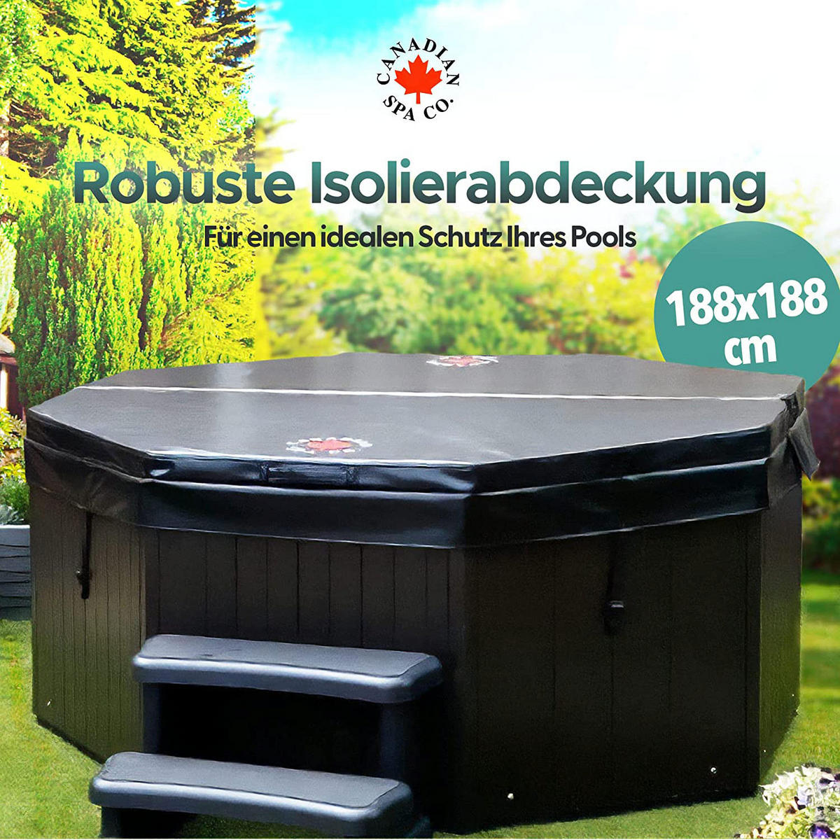 WHIRLPOOL ISOLIERABDECKUNG Muskoka schwarze Whirlpool-Abdeckung - Schwarz, Leder (188/188cm) - Canadian Spa Company