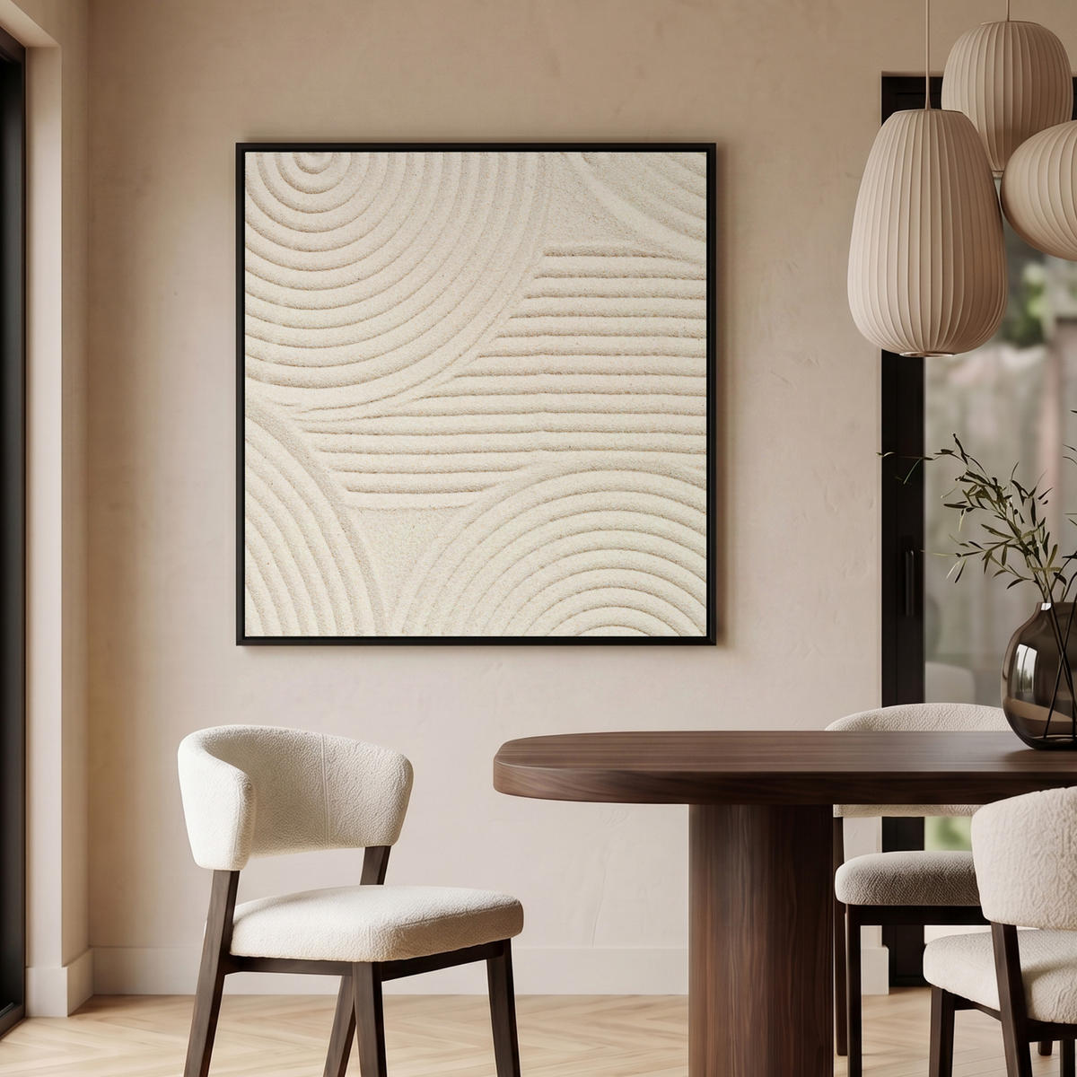LEINWAND Bilder mit Rahmen - Muster - Abstrakt - Weiß - 90x90 - Beige, Textil (90/90cm) - MuchoWow