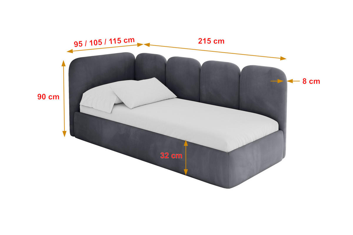 EINZELLBETT Jugendbett mit Bettkasten und Matratze H3/H4, Rechts - VELY 80x200 Dunkelgrau - Titanfarben, Holzwerkstoff/Textil (80/200cm) - ALTDECOR