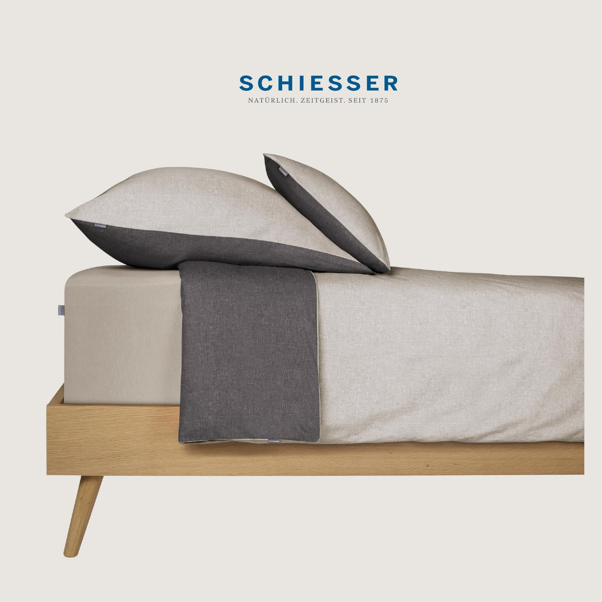 BETTWÄSCHESET Doubleface - Feinbiber - 2-teilig - 155 x 220 cm - Hellgrau-Dunkelgrau - Dunkelgrau, Textil (155/220cm) - SCHIESSER