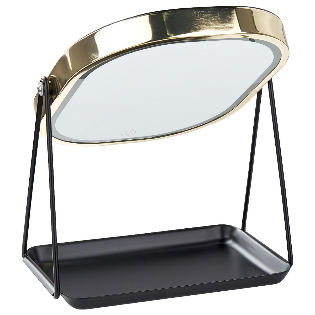 KOSMETIKSPIEGEL gold mit LED-Beleuchtung 20/22 cm Dordogne - Goldfarben/Schwarz, Metall (13/32/24cm) - Beliani