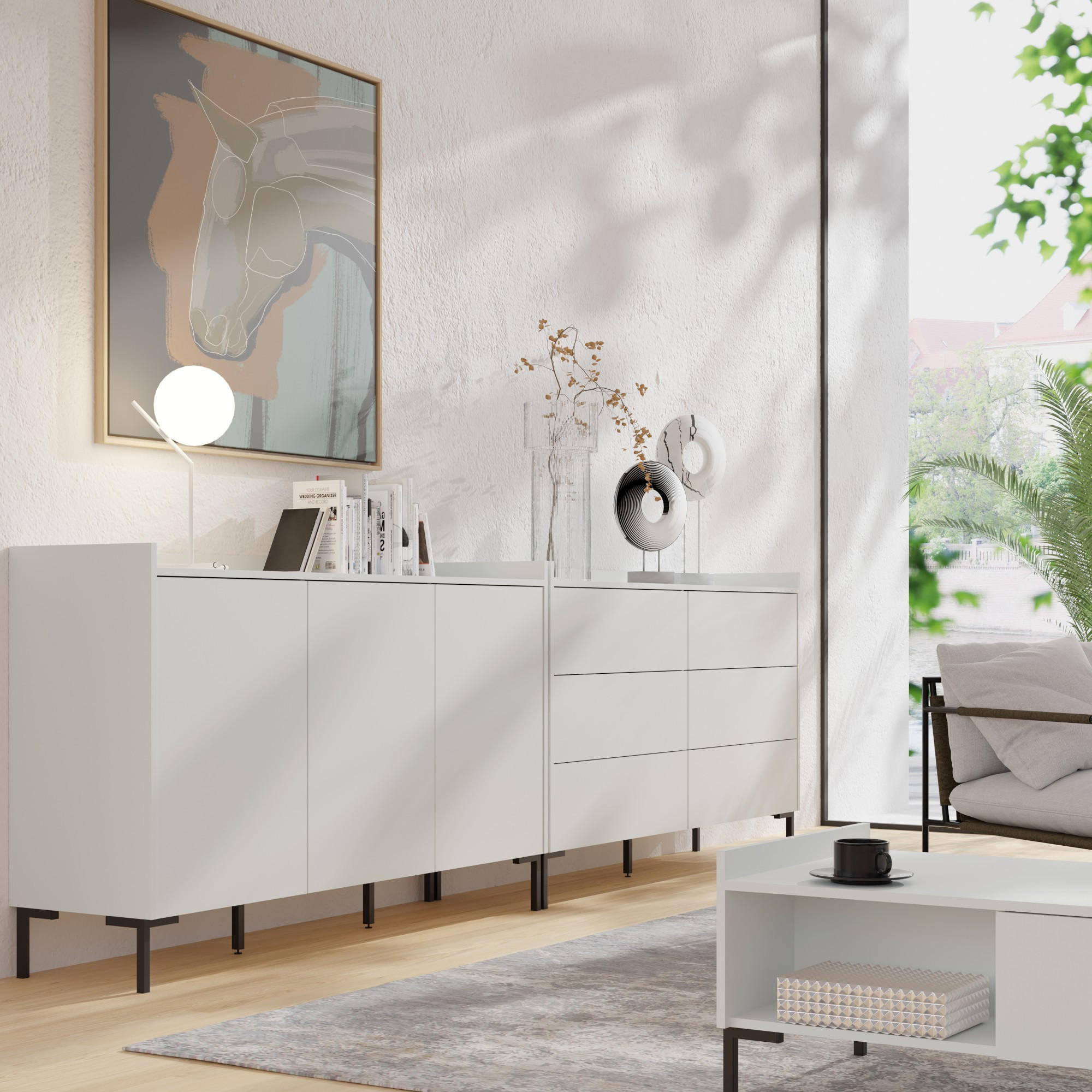 Thumbnail - mzm24 Kommode, Weiß, Holzwerkstoff, Uni, 6 Schubladen, Rechteckig, eckig, 150x92x41 cm, Wohnzimmer, Kommoden & Sideboard...