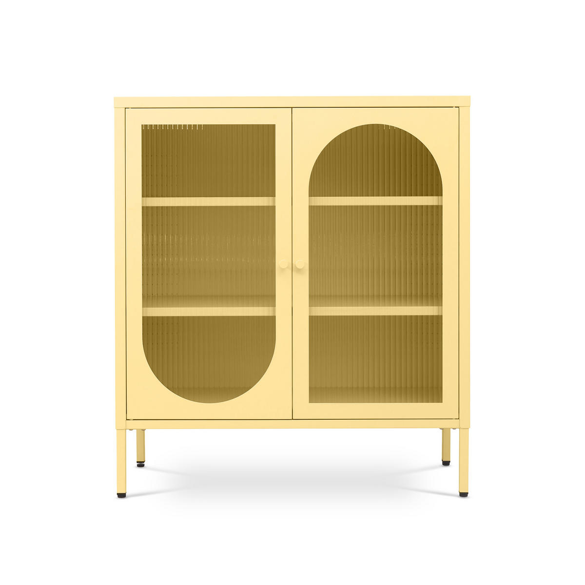 SIDEBOARD KURT aus Metall im Industriestil mit 2 Türen, Pastellgelb und geriffeltem Glas, 80 cm - Hellgelb, Metall (80/90/35cm) - Sicaan