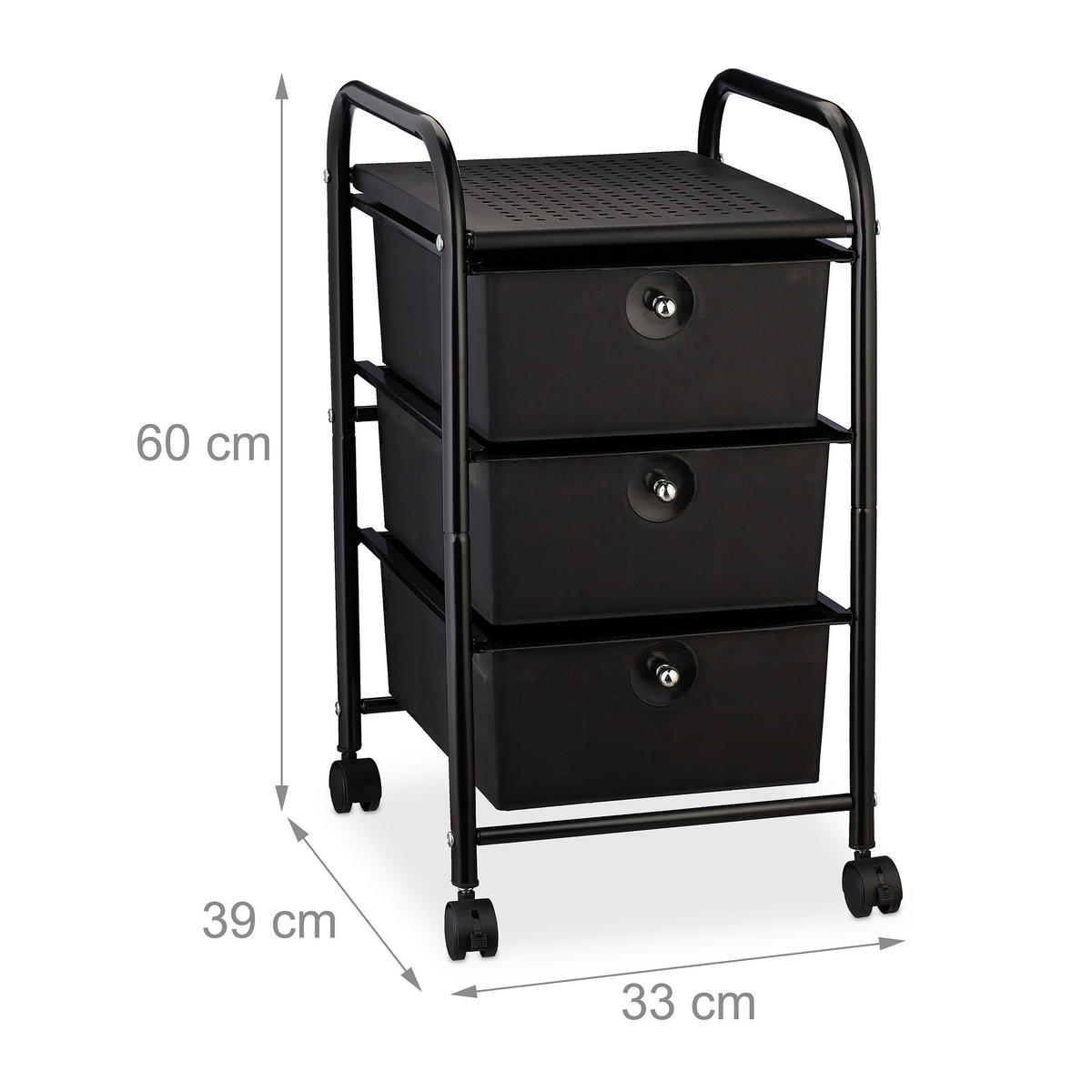 BADROLLWAGEN - Schwarz, Kunststoff/Metall (33/60/39cm) - Relaxdays