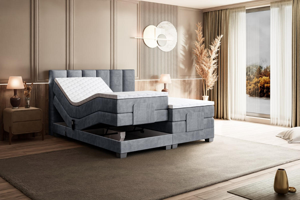 BOXSPRINGBETT elektrisch verstellbar mit 2 Matratzen H4/Taschenfederung AMEL EL 180 x 200 Hellgrau - Hellgrau, Holzwerkstoff (187/200cm) - ALTDECOR