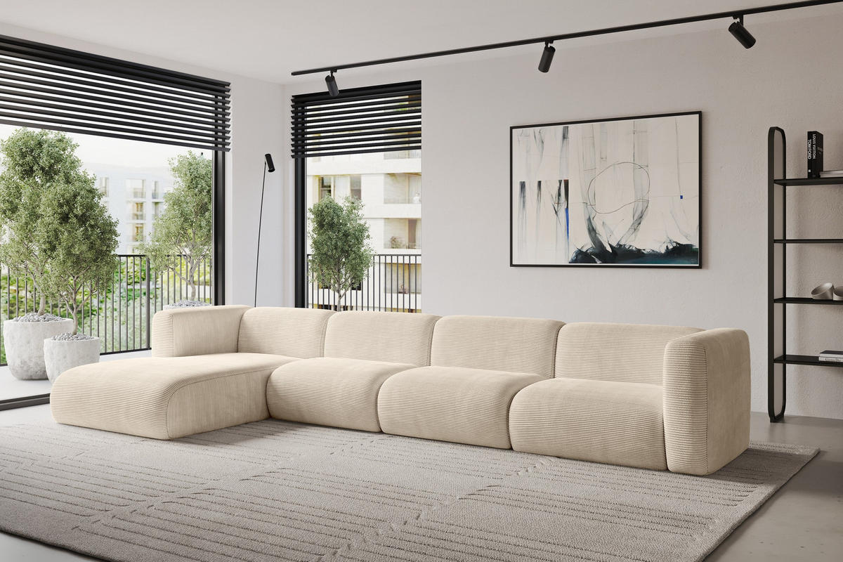 ECKSOFA Ottomane Links MIRA-L3 409x179x70 Beige Cord - Sandfarben/Beige, Holzwerkstoff/Kunststoff (409/179cm) - ALTDECOR