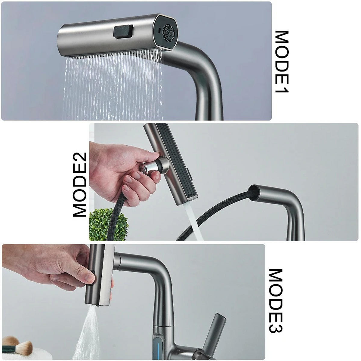 WASCHTISCHARMATUR mit Lift-Ablauf, Digitalanzeige, Grau - Grau, Metall (14/22.5/5.5cm) - Kaket