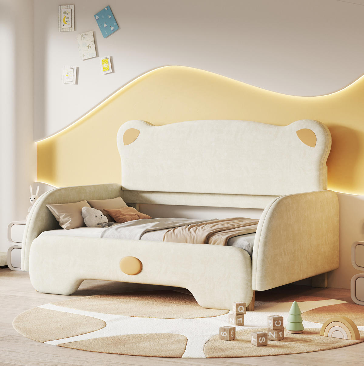 POLSTERBETT 140/200 cm beige aus Samt mit Ausziehbett und Matratze - Beige, Textil (140/200cm) - OKWISH