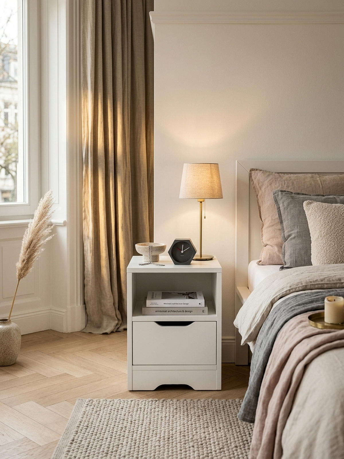 NACHTTISCH Modern Schublade Ablage Kratzfest ILM, Weiß 31x31x43 cm - Weiß, Holz (31/43/31cm) - KADIMA DESIGN